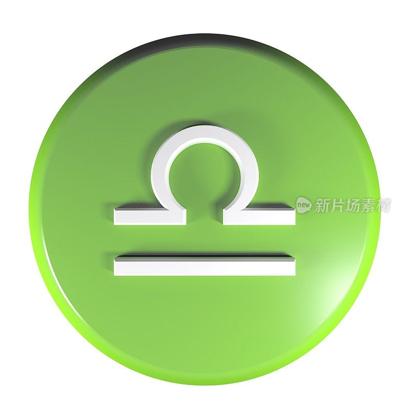 ZODIAC SCALE图标绿色圆圈按钮- 3D渲染插图